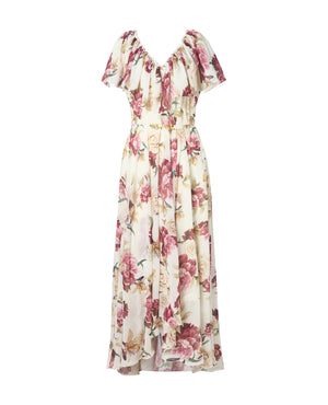 Caroline Dress Cream Red Floral Print