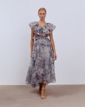 Gardenia Skirt Blue Gray Florals