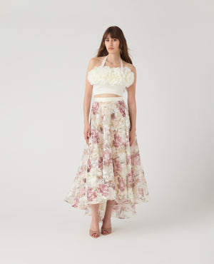 Gardenia Skirt Cream Red Floral