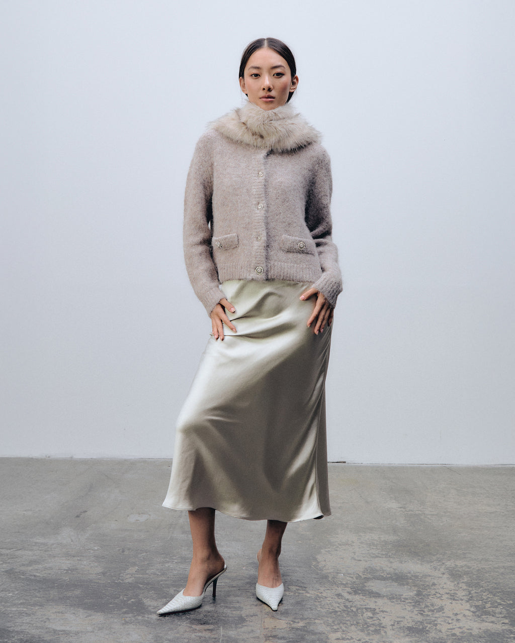 Lucky Fur Collar Light Beige