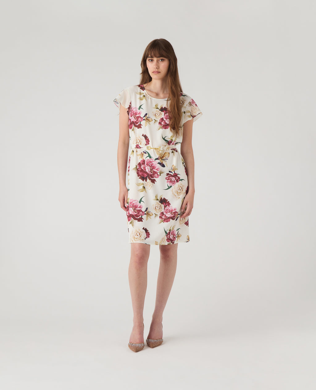 Nadia Dress Cream Red Floral Print