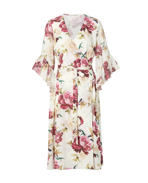 Pearl Dress Cream Red Floral Print