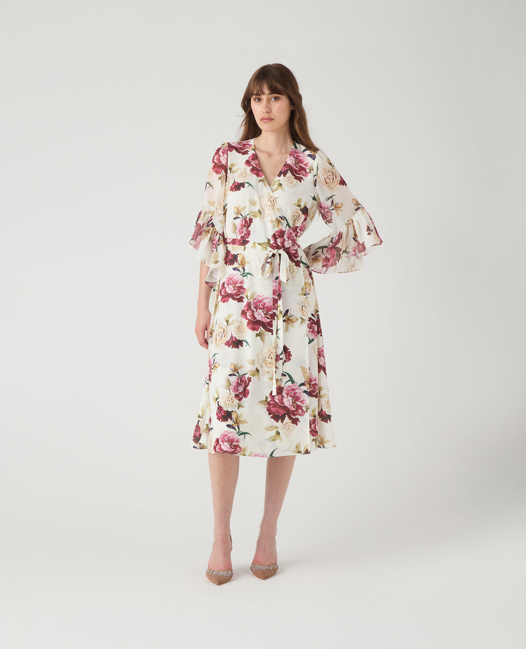 Pearl Dress Cream Red Floral Print