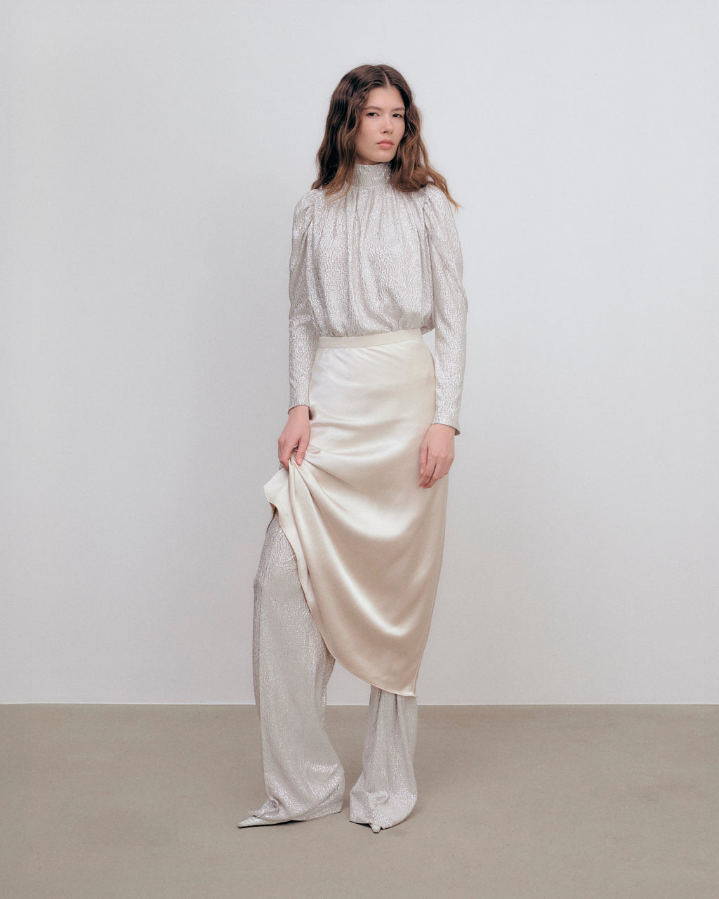 Cat Skirt Sandwashed Satin Pale Mushroom