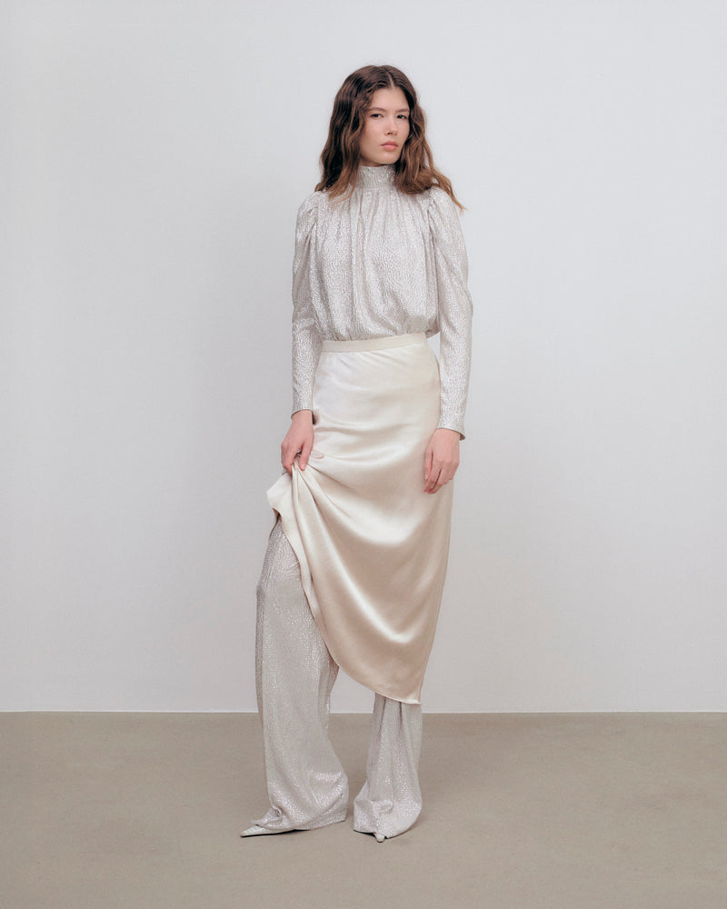 Cat Skirt Sandwashed Satin Pale Mushroom