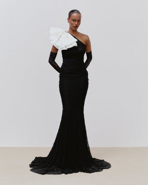 Livia Bow Dress Black/Cream