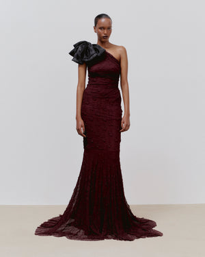Livia Bow Dress Burgundy/Black